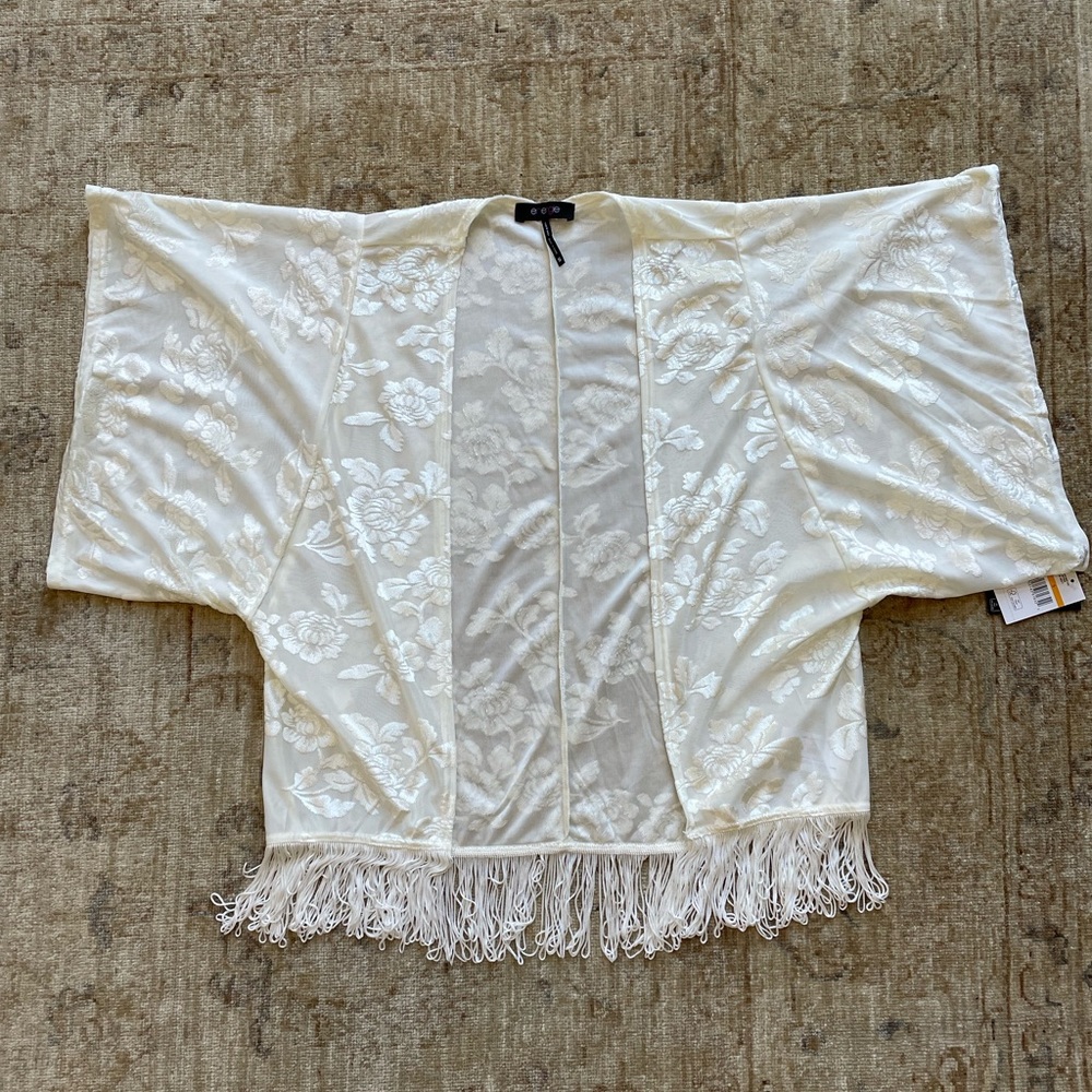 NWT Fringed Kimono with Rose motif. Size Small.